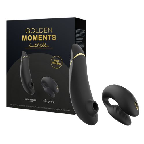 Golden Moments Collection Dieses hübsche Boxset enthält Womanizer PREMIUM und den We-Vibe Chorus – beide in elegantem Schwarz.